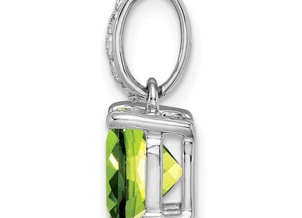 14k White Gold Cushion Peridot and Diamond Pendant (Style PM7048-PE-006-WA)