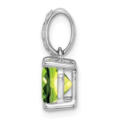 14K White Gold Cushion Peridot and Diamond Pendant, 17.3 x 7.9mm