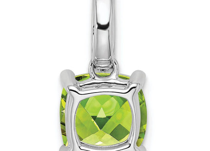 14k White Gold Cushion Peridot and Diamond Pendant (Style PM7048-PE-006-WA)