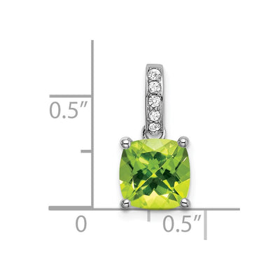 14K White Gold Cushion Peridot and Diamond Pendant, 17.3 x 7.9mm