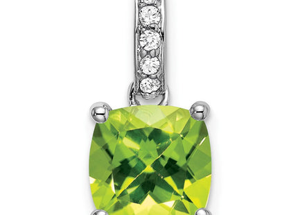 14k White Gold Cushion Peridot and Diamond Pendant (Style PM7048-PE-006-WA)