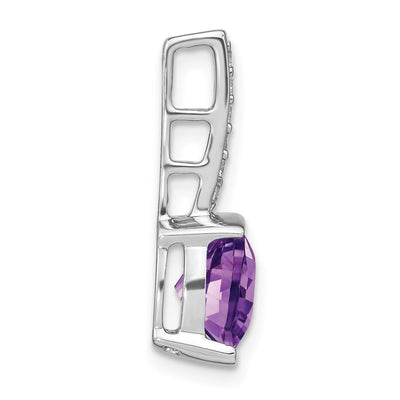 14K White Gold Cushion Amethyst and Diamond Pendant, 21.6 x 8mm