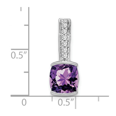 14K White Gold Cushion Amethyst and Diamond Pendant, 21.6 x 8mm