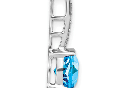 14k White Gold Cushion Blue Topaz and Diamond Pendant (Style PM7049-BT-012-WA)