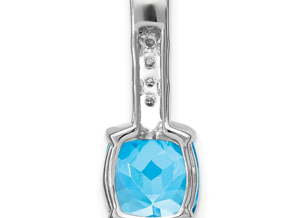 14k White Gold Cushion Blue Topaz and Diamond Pendant (Style PM7049-BT-012-WA)