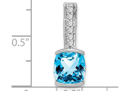 14k White Gold Cushion Blue Topaz and Diamond Pendant (Style PM7049-BT-012-WA)