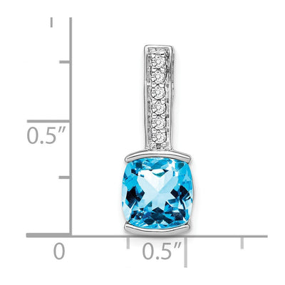 14K White Gold Cushion Blue Topaz and Diamond Pendant, 21.6 x 8mm