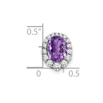 14K White Gold Oval Amethyst and Diamond Halo Chain Slide