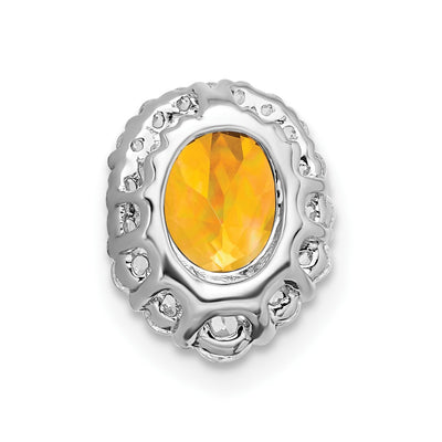 14K White Gold Oval Citrine and Diamond Halo Chain Slide