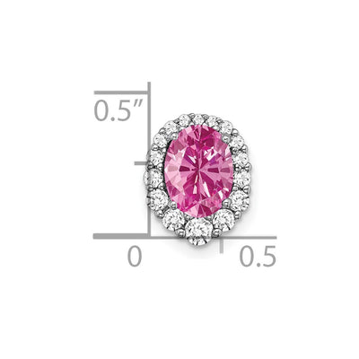 14K White Gold Oval Lab Created Pink Sapphire and Diamond Halo Chain Slide
