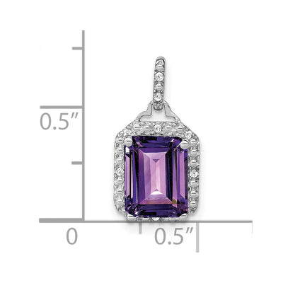 14K White Gold Emerald-cut Amethyst and Diamond Halo Pendant