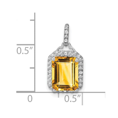 14K White Gold Emerald-cut Citrine and Diamond Halo Pendant