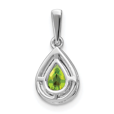 14K White Gold Pear Peridot and Diamond Halo Pendant