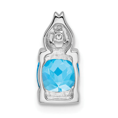 14K White Gold Blue Topaz and Diamond Pendant, 13.2 x 6mm