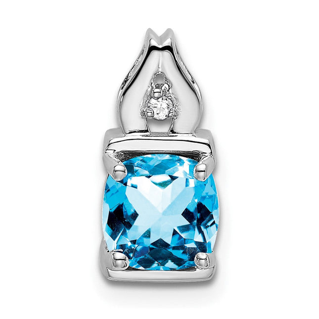 14k White Gold Blue Topaz and Diamond Pendant, 13.2 x 6mm