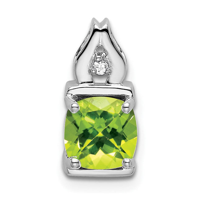 14k White Gold Peridot and Diamond Pendant, 13.2 x 6mm