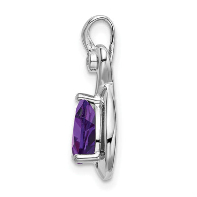 14K White Gold Pear Amethyst and Diamond Pendant, 19.5 x 9.4mm