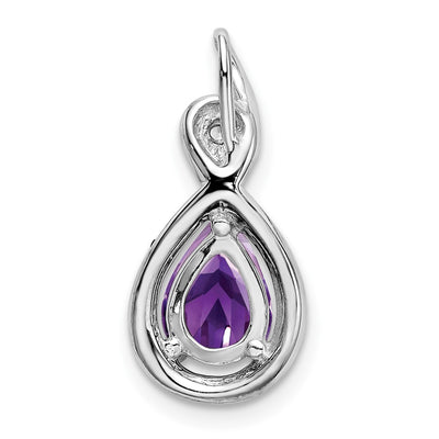 14K White Gold Pear Amethyst and Diamond Pendant, 19.5 x 9.4mm