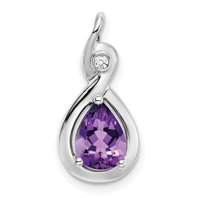 14k White Gold Pear Amethyst and Diamond Pendant, 19.5 x 9.4mm