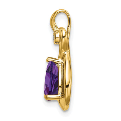 14K Pear Amethyst and Diamond Pendant, 19.5 x 9.4mm