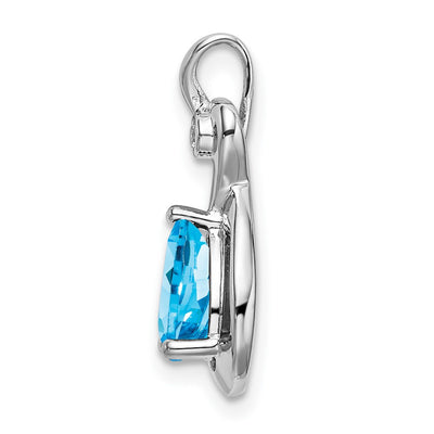 14K White Gold Pear Blue Topaz and Diamond Pendant, 19.5 x 9.4mm