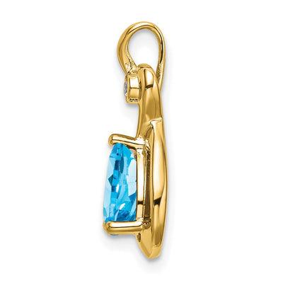 14K Pear Blue Topaz and Diamond Pendant, 19.5 x 9.4mm