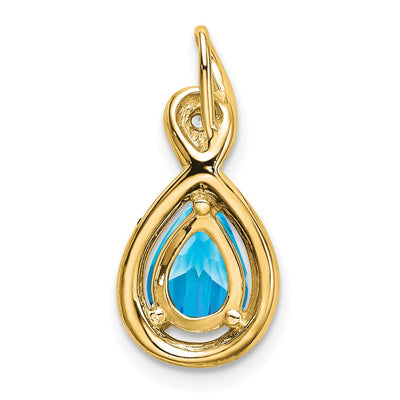 14K Pear Blue Topaz and Diamond Pendant, 19.5 x 9.4mm