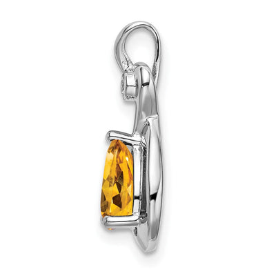 14K White Gold Pear Citrine and Diamond Pendant, 19.5 x 9.4mm