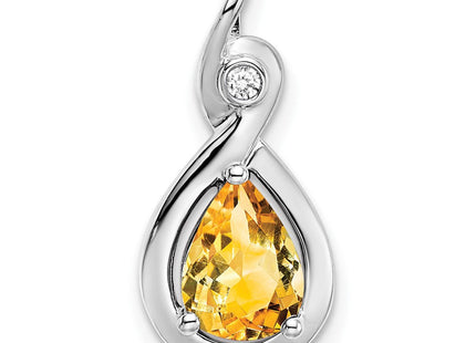 14K White Gold Pear Citrine and Diamond Pendant (Style PM7055-CI-002-WA)