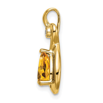 14K Pear Citrine and Diamond Pendant, 19.5 x 9.4mm