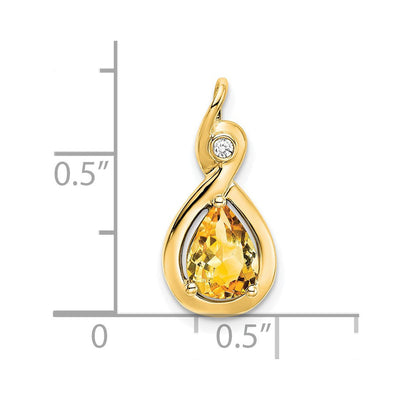 14K Pear Citrine and Diamond Pendant, 19.5 x 9.4mm