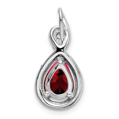14K White Gold Pear Garnet and Diamond Pendant, 19.5 x 9.4mm