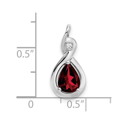 14K White Gold Pear Garnet and Diamond Pendant, 19.5 x 9.4mm