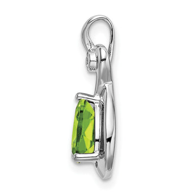 14K White Gold Pear Peridot and Diamond Pendant, 19.5 x 9.4mm