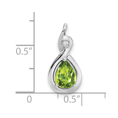 14K White Gold Pear Peridot and Diamond Pendant, 19.5 x 9.4mm