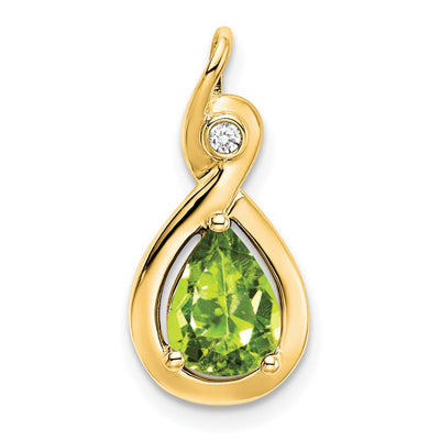 14K Pear Peridot and Diamond Pendant, 19.5 x 9.4mm