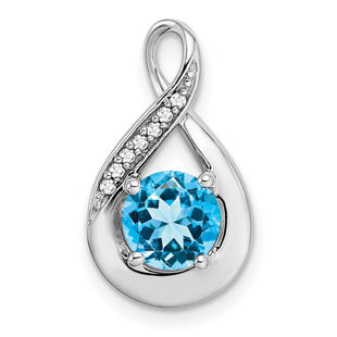 14k White Gold Blue Topaz and Diamond Pendant (Style PM7056-BT-003-WA)