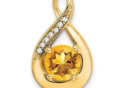 14K Round Citrine and Diamond Chain Slide