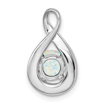 14K White Gold Created Opal and Diamond Pendant