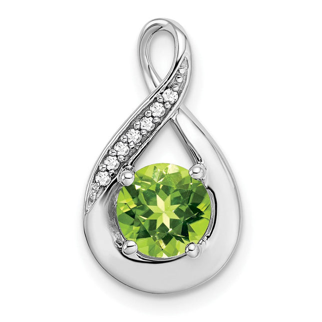 14k White Gold Peridot and Diamond Pendant, 17.9 x 10.3mm