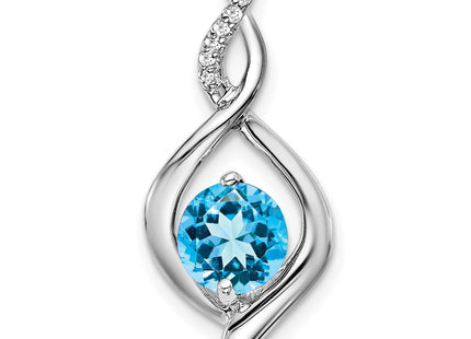 14k White Gold Blue Topaz and Diamond Pendant (Style PM7057-BT-004-WA)
