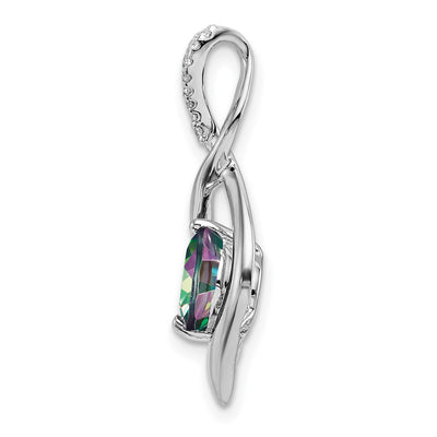 14K White Gold Mystic Fire Topaz and Diamond Pendant, 24.6 x 11.35mm