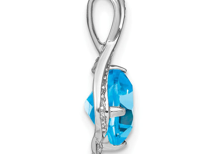 14k White Gold Blue Topaz and Diamond Pendant (Style PM7058-BT-006-WA)