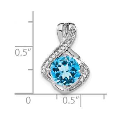 14K White Gold Blue Topaz and Diamond Pendant, 19.3 x 13.2mm