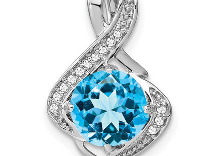 14k White Gold Blue Topaz and Diamond Pendant (Style PM7058-BT-006-WA)