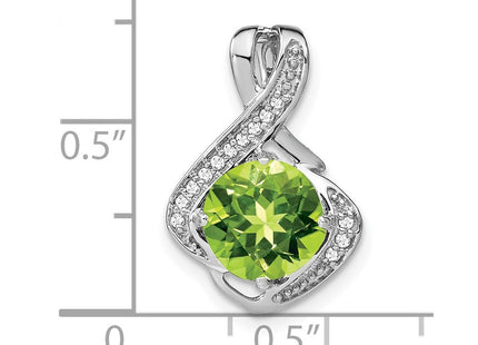 14k White Gold 8mm Round Peridot and Diamond Fancy Chain Slide (Style PM7058)