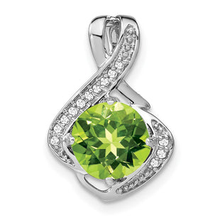 14k White Gold 8mm Round Peridot and Diamond Fancy Chain Slide (Style PM7058)