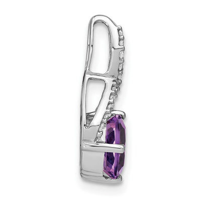 14K White Gold Cushion Amethyst and Diamond Pendant, 18.5 x 9.2mm