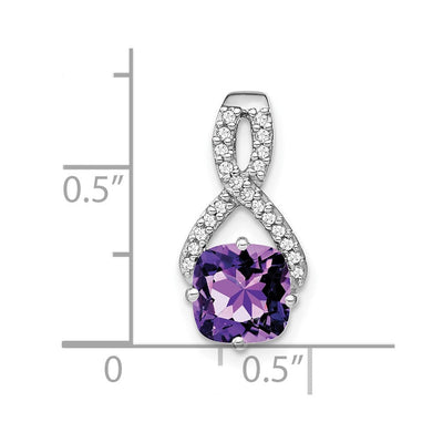 14K White Gold Cushion Amethyst and Diamond Pendant, 18.5 x 9.2mm