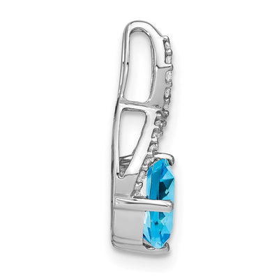 14K White Gold Cushion Blue Topaz and Diamond Pendant, 18.5 x 9.2mm